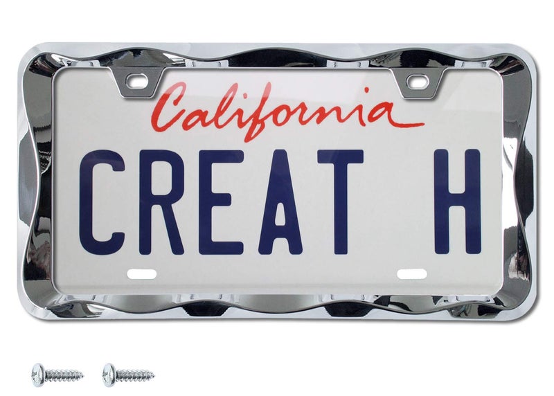 Creathome 3D Curly Wave Pattern Chrome License Plate Frame from Pure Zinc Alloy Metal - Image 1